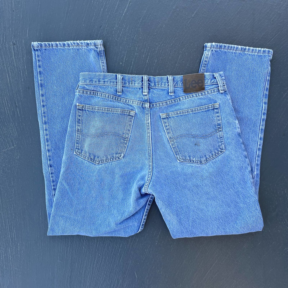 VINTAGE LEE REGULAR FIT BLUE DENIM STRAIGHT LEG JEANS SZ 34X31